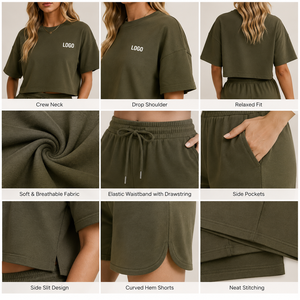 Ensemble de détente pour femme en coton OEKO-TEX, T-shirt oversize et short, personnalisation OEM, marque privée, vente en gros, faible MOQ - Product Image 2