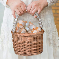 INUNION panier de pique-nique rond panier de fleurs avec poignée panier en osier en rotin pour Camping jardin de mariage avec poignée en perle