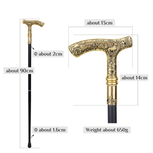 Canne de marche de luxe vintage dorée avec poignée en T, tête de chèvre en alliage et pointe en fer, portable, pour la randonnée en extérieur et la défense personnelle - Product Image 5