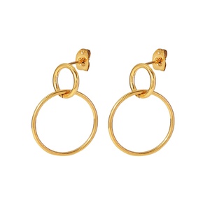 <span class=keywords><strong>Orecchini</strong></span> a Cerchio in Acciaio Inox Placcato Oro 18K con Doppio Cerchio Sfalsato, Gioielli alla Moda per Donne e Ragazze - Product Image 1