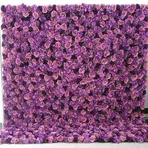 Flowers Wall Wedding Decor 5d Purple Color Roll Up Fabric Curtain Wall Flowers Wall Wedding Decor