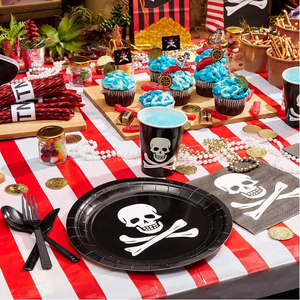 DAMAI - Artículos de Fiesta Pirata Personalizados, Platos de Papel con Diseño de Esqueleto, Servilletas, Vasos, Cubiertos, Decoraciones para Fiestas de Cumpleaños - Product Image 3