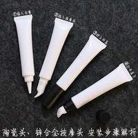 15ml 20ml gros blanc cosmétique pe plastique essence crème pour les yeux tube d'emballage applicateur de tête en céramique