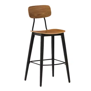 Endüstriyel ahşap Bar taburesi ile düşük geri 72cm Metal çerçeve yüksek sandalyeler için mutfak sayacı yüksekliği Pub restoran
