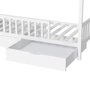 Lit à baldaquin en bois, taille twin, avec tiroirs de rangement pour enfants, design moderne, blanc gris, structure en bois massif - Product Image 3