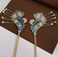 Épingle à cheveux à pompon en alliage de haute qualité, finition bleu brûlé, bijou antique pour Hanfu, Cheongsam, style rétro, pour la rentrée scolaire, mariage, nouvel an