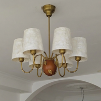 Lustre suspendu finition laiton 6 lumières, lampe de plafond avec douille E27 pour salon et salle à manger