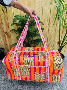 Top Selling Cotton Travel <b>Bag</b>, Handmade Quilted Fabric Duffle <b>Bag</b>, Block Printed Overnight <b>Bags</b>, Hand Luggage <b>Bags</b> for Women - Product Image 2
