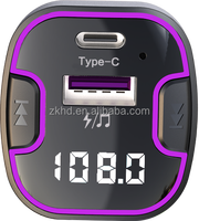 Chargeur de voiture universel 5.3 avec transmetteur FM, kit mains libres USB/Type-C à charge rapide, lumière d'ambiance LED et prise en charge de la lecture de clé USB