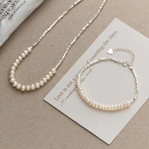 Collar de Perlas Francesas de Plata S925 para Mujer, Diseño Elegante y Simple con Plata Rota y Cuentas, Joyería para el Verano D9691 - Product Image 2