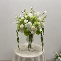 Arrangement floral de mariage vert populaire, centre de table en soie artificielle avec hortensia vert et rose blanche pour décoration de mariage