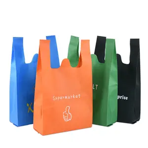 Hongyuan özel sipariş dikişsiz Sando çantası çevre dostu biyolojik olarak parçalanabilir süpermarket T Shirt teşekkür ederim çanta