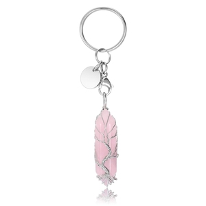 2026 Factory customized crystal carved rose quartz keychain gift pendant souvenir keychain
