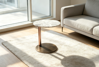Table console de luxe en marbre avec structure en métal or rose, base sur piétement moderne, facile à nettoyer, meuble de salon