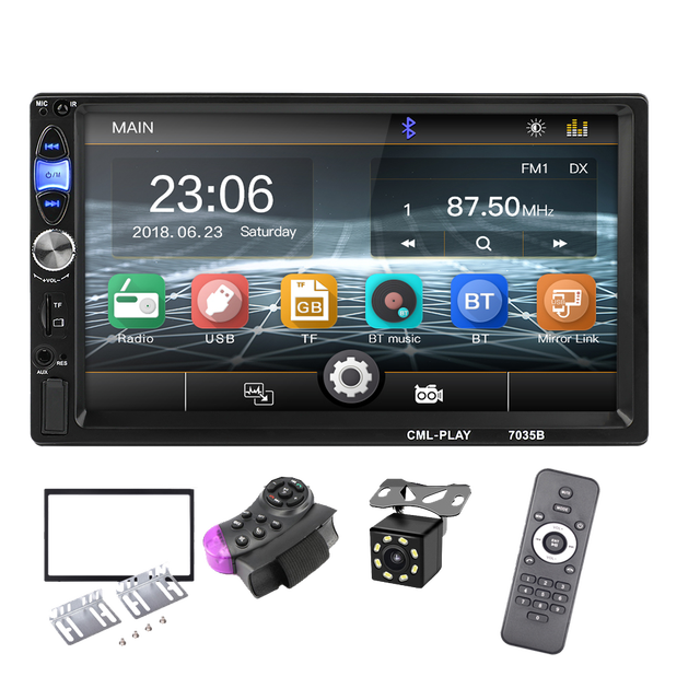 7035B Car MP5 Touch Screen 7inch 2DIN Stereo Player with BT FM Steering Wheel Control Dashboard Mount USB Amplifier & Navigation