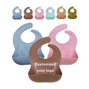 BPA Cấp Thực Phẩm Miễn Phí Không Thấm Nước Silicone Núm Vú Bé Yếm Bé Ăn Bib Tùy Chỉnh Bé Bib Sản Xuất - Product Image 1