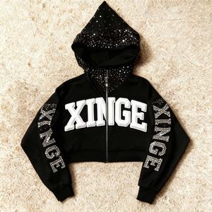 Nouvelle Collection 2026 : Sweat à Capuche Zippé Court et Ample pour Homme, Style Urbain Personnalisé, Impression 3D en Mousse Gaufrée, Grammage Lourd 450 g/m², avec Strass - Product Image 3