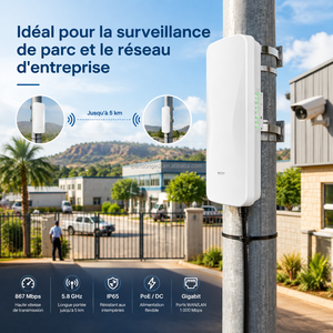 Pont radio IP65 5,8 GHz, pont WiFi 867 Mbps, pont sans fil 5 km, pont sans fil Gigabit pour caméra de surveillance CCTV - Product Image 3