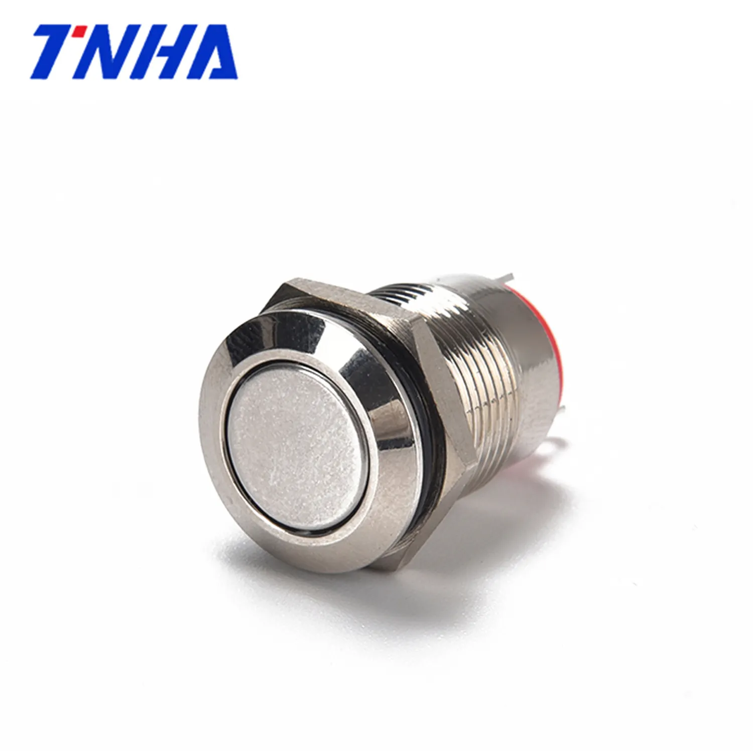 TH12A-P10F DC 12V-36V IP65 12Mm 2 Pin Tahan Air Flat Logam Tombol Tekan Sejenak Tekan Tombol Disesuaikan Plastik Switch