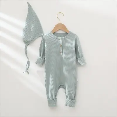 Baby Unisex Baby Cotton Coveralls Newborn Infant Unisex Baby Boy Girl Button Solid Romper Bodysuit Jumpsuit