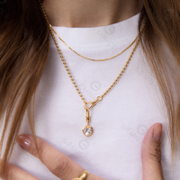 Collier pendentif cœur vintage en gros directement de l'usine Gemnel, plaqué or 18 carats, chaîne à billes, bijoux romantiques en zircon, cadeau pour femmes