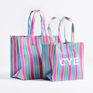 Sacs fourre-tout écologiques pour femmes de 18 pouces sacs à main en toile à rayures colorées sacs d'épicerie réutilisables poche intérieure pour l'été - Product Image 3