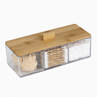 Boîte de rangement rectangulaire portable avec couvercle en bambou, logo personnalisé, en plastique PS avec couvercle en bambou, organisation minimaliste moderne pour la vanité
