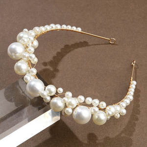 빈티지 신부 티아라 간단한 진주 크라운 머리띠 수제 여성 댄스 파티 쥬얼리 웨딩 헤어 액세서리 도매 - Product Image 4