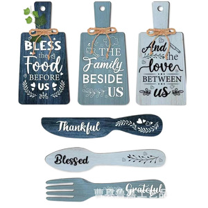 Juego de decoración de pared de cocina de madera, letreros colgantes con forma de tabla de cortar grabados con láser, decoración moderna para el hogar estilo granja - Product Image 5