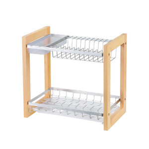 ชั้นวางจานสแตนเลสสองชั้น แห้งเร็ว ชั้นวางเก็บภาชนะบนโต๊ะอาหาร ขนาดกลาง รูปทรงสี่เหลี่ยม - Product Image 1