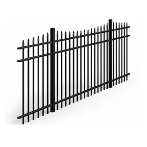 Wholesale Black Powder Coated Galvanized Tubular Flat Top Garrison Fencing Wrought Iron Fencing With Gate