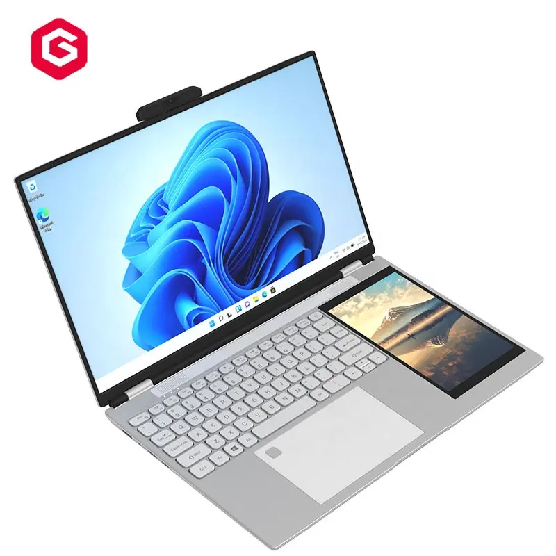 Win11 15.6 + 7 Inch Dubbel Scherm N95 Quad Core 4 Ddr4 16Gb Ssd 256Gb Computer Business Gloednieuwe Goedkope Laptops