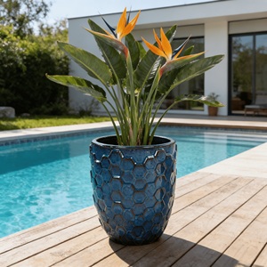 Pot de fleurs en céramique gaufrée bleu turquoise style vintage américain, texture nid d'abeille, écologique et durable pour la maison - Product Image 2