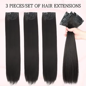 Extension de cheveux synthétiques invisible et sans couture pour femmes, 16-24 pouces, pour augmenter le volume des cheveux, trois mèches droites. - Product Image 6