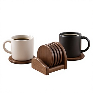 Juego de Posavasos de Madera de Acacia Natural con Soporte, Diseño Contemporáneo, Ecológico, Redondo, 33 cm de Diámetro, 3 mm de Grosor, para Decoración del Hogar - Product Image 6