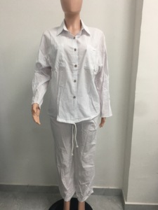 Women's Linen 2 Piece Set - Button <b>Down</b> Drawstring Shirt & Wide Leg <b>Pants</b> Outfit Womens Clothes Womens Sets Fashion - Product Image 6