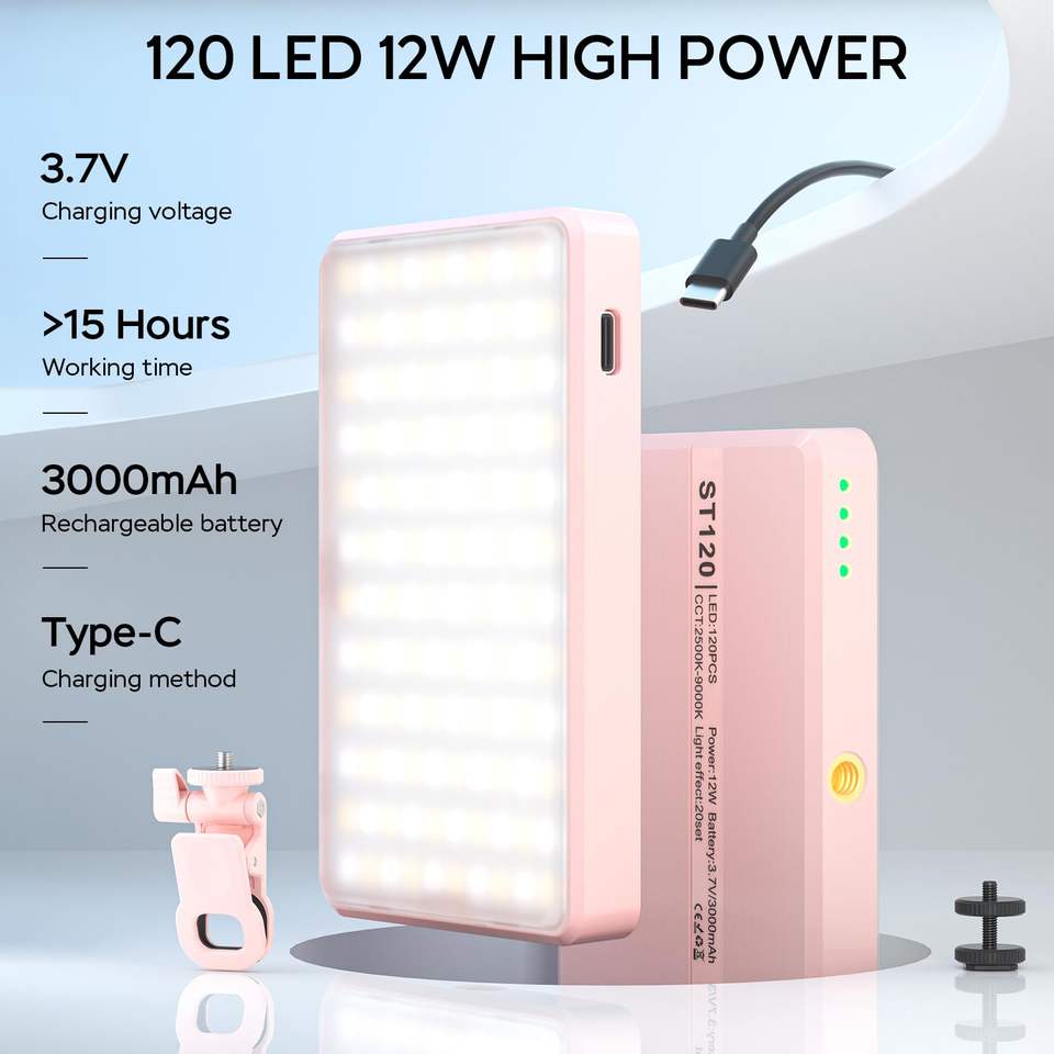 120 LED Selfie Light, 5000Mah Rechargeable Clip Phone Light, Adjusted 3...