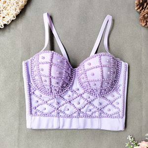 Camisola de perlas de estilo europeo americano para mujer, Top corto informal Sexy, Midriff expuesto, dulce diseño deshuesado, Aliexpress - Product Image 4