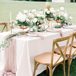 Chemin de table en lin personnalisé pour usage domestique et tissu de techniques tissées de broderie de mariage rustique - Product Image 5