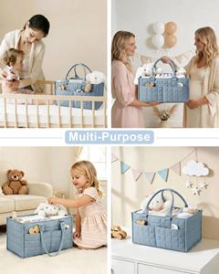 Organizador de pañales para bebé, cesta de almacenamiento portátil para guardería, con asa, gran capacidad, resistente al agua, poliéster, regalo para recién nacido, niño o niña - Product Image 6