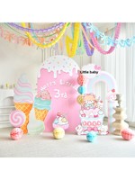 Décor mural moderne numérique personnalisé imprimé de dessins animés pour le premier et troisième anniversaire des filles, avec ballons et panneau en carton KT, CN