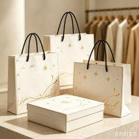 Sacs en papier kraft personnalisés avec logo, directement de l'usine, sacs en papier pour emballage de vêtements, sacs de shopping, style blanc classique et luxueux