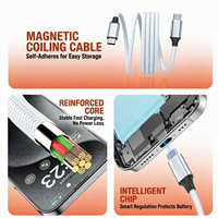 Câble magnétique multi-couleurs à charge rapide 100W, Type C vers C, tressé anti-emmêlement, auto-enroulant pour ordinateur portable et téléphone