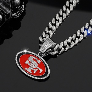 Glassato fuori San Francisco 49ers collane Charm Bling all'ingrosso catena cubana Hip Hop uomo donna lega placcato <span class=keywords><strong>oro</strong></span> ciondolo strass - Product Image 5