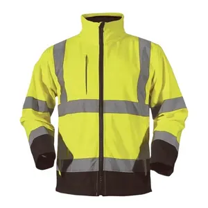 Alta Visibilidade Amarelo Softshell Oi Vis Workwear Jacket com fita reflexiva Jacket Segurança Rodoviária