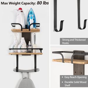 Wooden Ironing Board Rack Double Layer <b>Wall</b> <b>Mounted</b> Storage <b>Shelf</b> For Iron And Laundry Supplies - Product Image 3