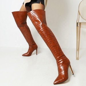 Pointy Toe Back Zip Fashion Winter Over Knee High Boots Fashion Stone Print Thin High <b>Heel</b> Boots Size 43 - Product Image 2