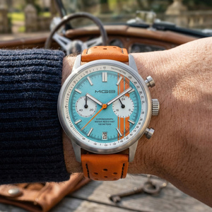Montre chronographe automatique OEM distinctive, bracelet en cuir véritable orange, boîtier en acier inoxydable, montres pour hommes, logo personnalisé de luxe - Product Image 4