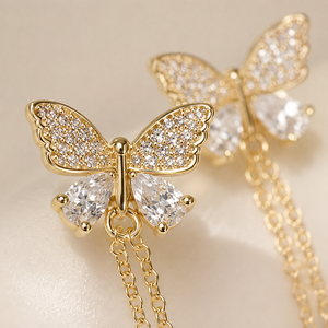 Orecchini a perno con catena a farfalla e nappine per donna, eleganti, dolci, delicati, gioielli alla moda - Product Image 5