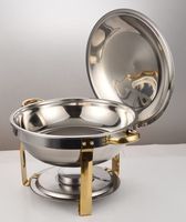 Réchaud à gaz rond petit et luxueux en acier inoxydable durable de 5 L, or et argent, pour la restauration